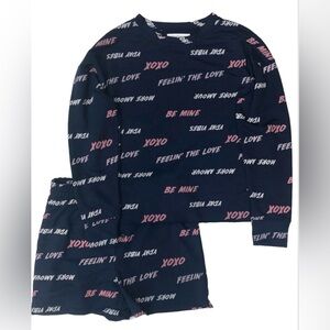 Womens Blue Be Mine Love XOXO Pajamas Long Sleeve Tee & Shorts Sleep Set